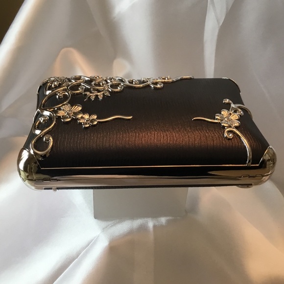 Fabulous Dark Grey Silver Scroll Detail Evening Bag - Picture 13 of 14